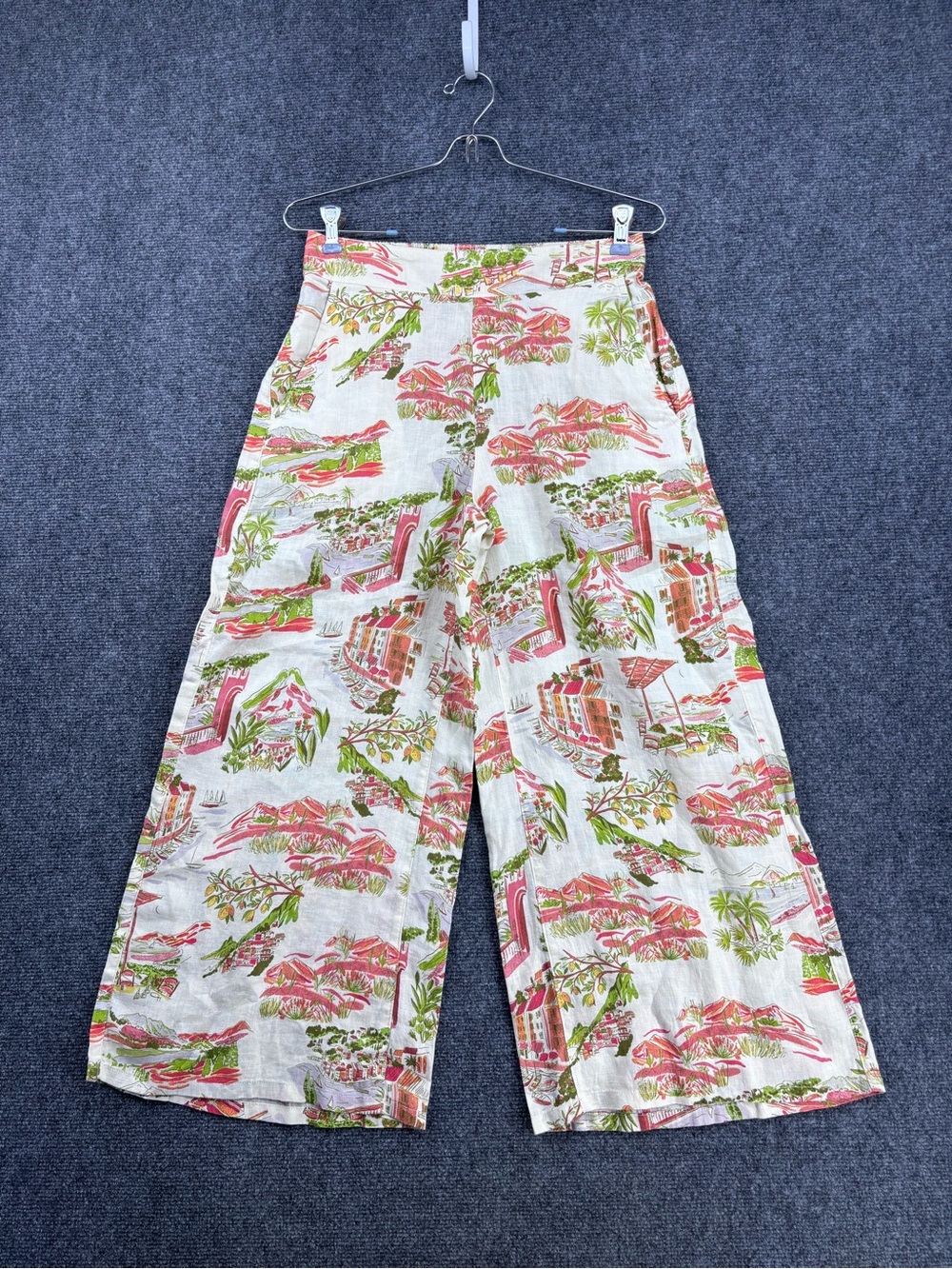 Cynthia Rowley Wide Leg High Rise Tropical Resortwear Linen Pants Women’s S